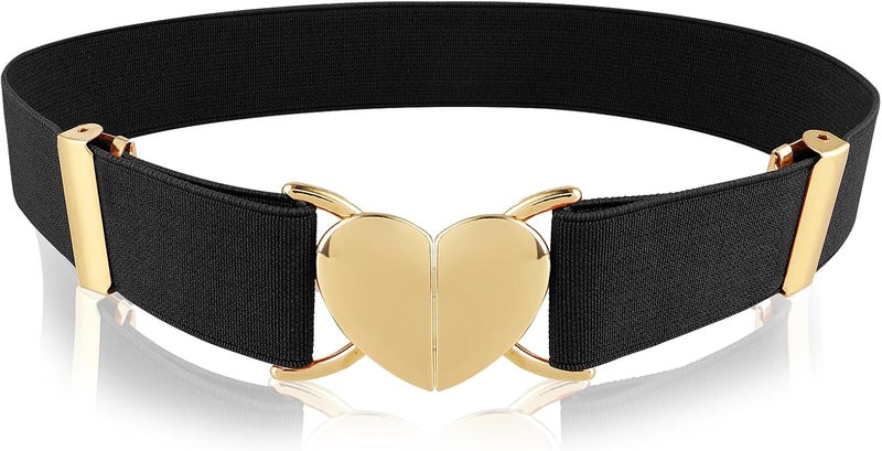 Andibro Heart Elastic Waist Belts for Girls, Adjustable Woven Stretch Belt Fashion Metal Heart Buckle Waistband for Women - Image 1